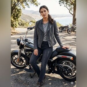 Only Gray Leather Jacket for Women